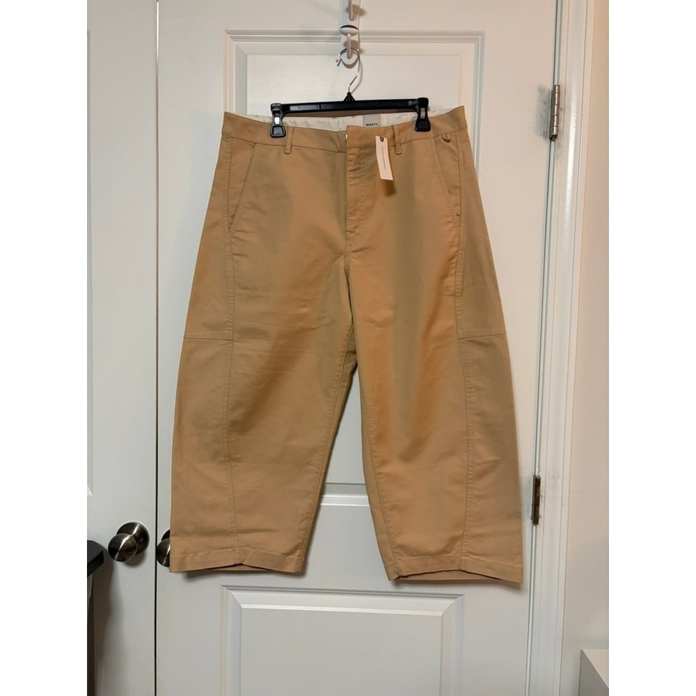 Maeve Anthropologie Tan Wide Leg Cropped Utility Pants Khaki Size 14 NWT